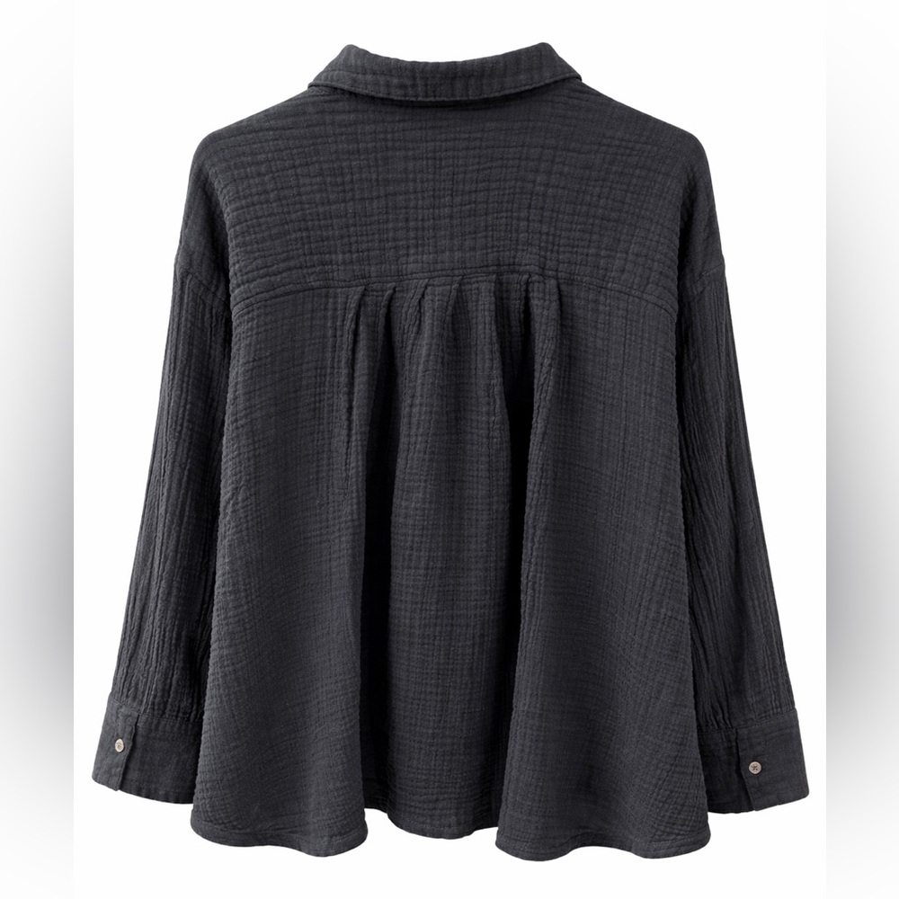 FREE PEOPLE The Voyager Shirtdress | Black | Button Front Pleated Tunic | Medium - Picture 5 of 7